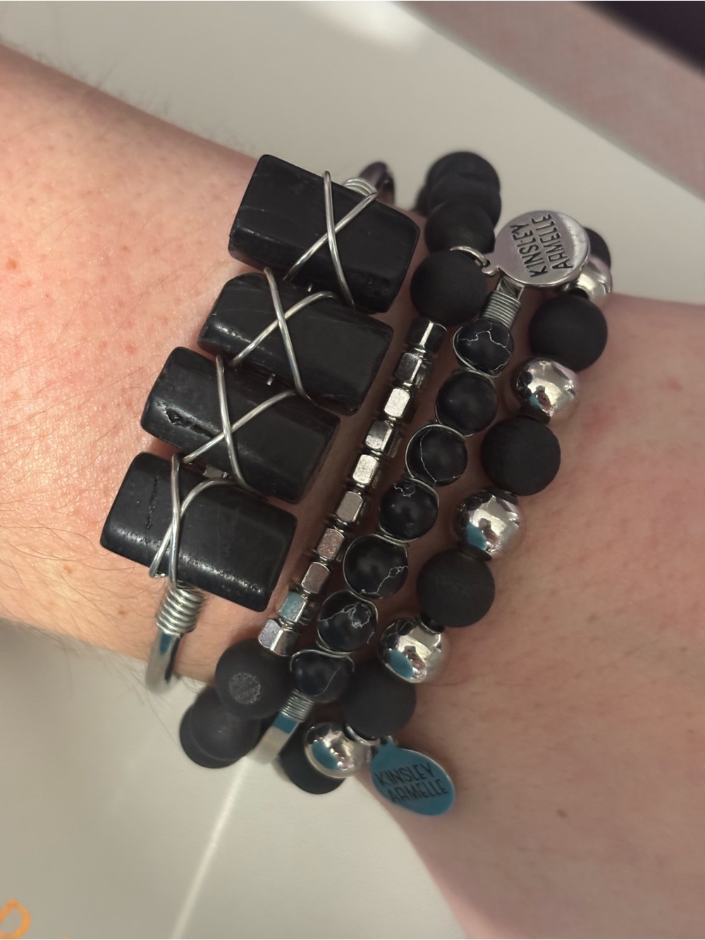 Kinsley Armelle Black Multi-Stack Beaded and Wire Bracelet Set